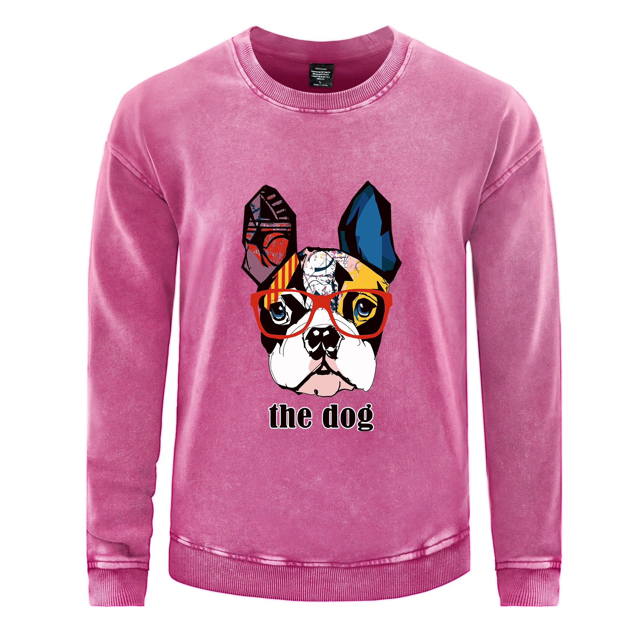 Moletom lavado masculino de grandes dimensões pintado comic dog prints hoodie outono algodão crewneck pulôver casal lavagem ácida streetwear