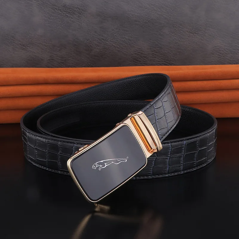 New Stone Pattern Belt edizione coreana Trendy men's Leopard Pattern fibbia automatica Luxury Business Travel Black Golf Pants Belt