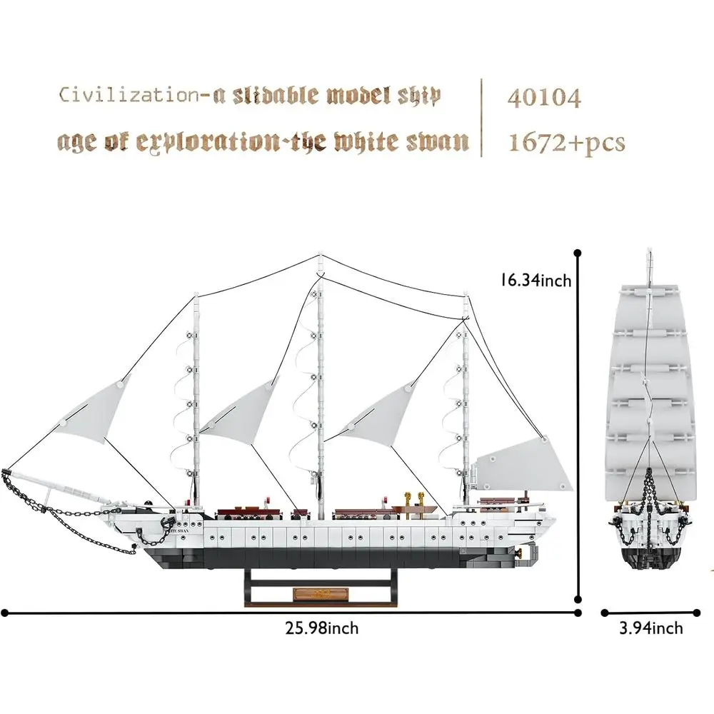 Set da costruzione per nave cigno bianco 40104 per adulti: decorazione nautica e giocattolo di avventura pirata
