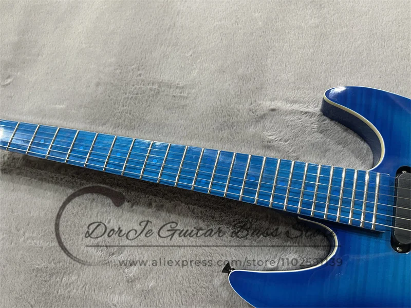 Headless Electric Guitar Blue Body Flamed Maple Top Cream Binding Blue Fingerboard High Quality Bridge