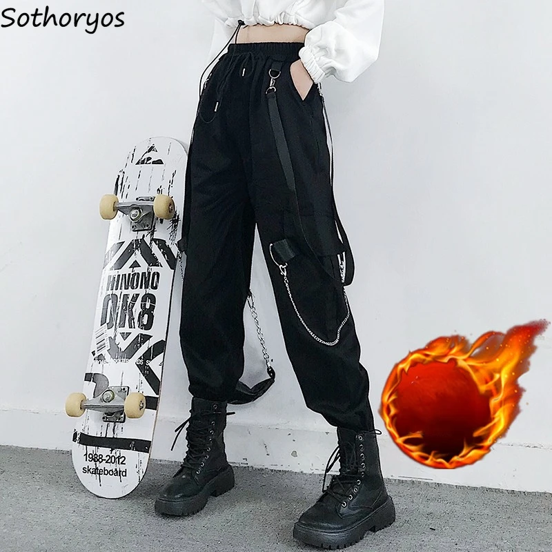 Stylish Cargo Pants Women Harajuku Trousers Dark Style New Pockets Females High Street Ulzzang Thicker Bundle Feet S-3XL Chic