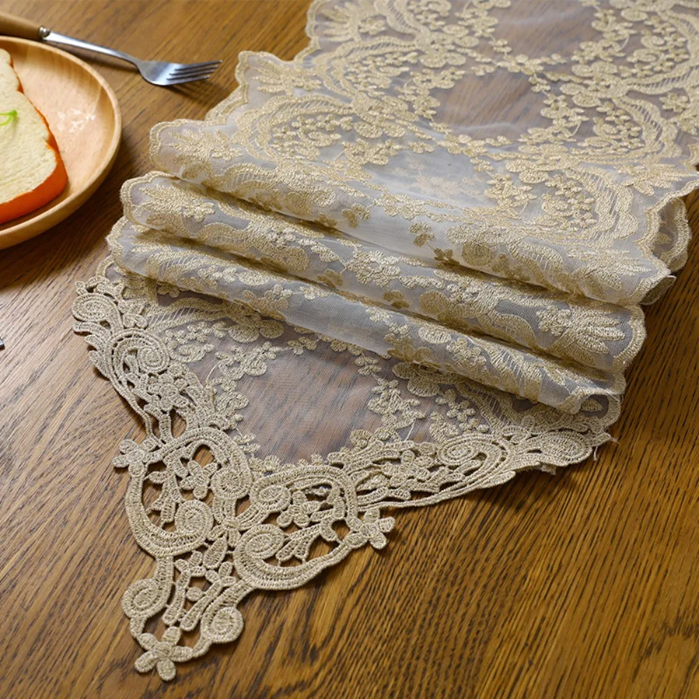 Delicate Terylene Table Runners White/Black/Brown 30*120/30*180 CM Tea Table Decorative Cloth White Lace Table Runner Dinning