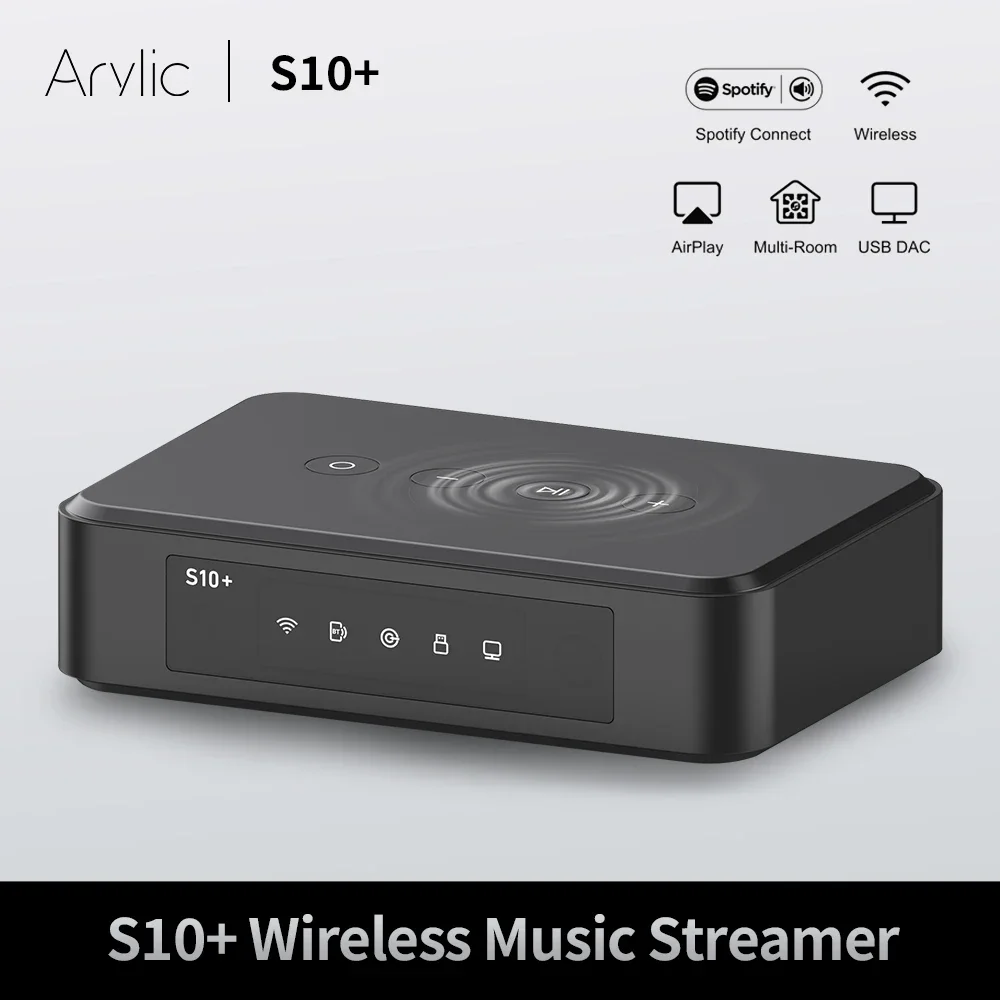 Arylic S10+ Wireless Music Streamer 3.5mm Jack Aux Bluetooth Audio Receiver for PC Audio Jack Adapter AUX Wireless for Multiroom