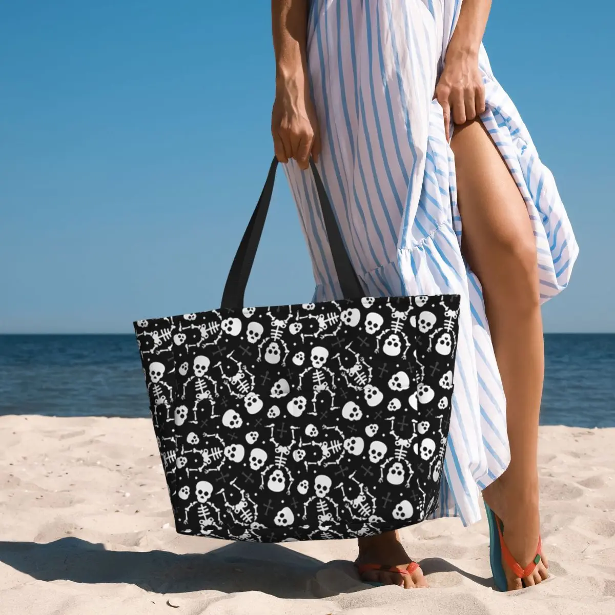 Skull Floral Rose Thorn Gothic Beach Tote Bag Sport Gym Yoga Duffle Large Tote Bag Women Travel Bag Fitness bag
