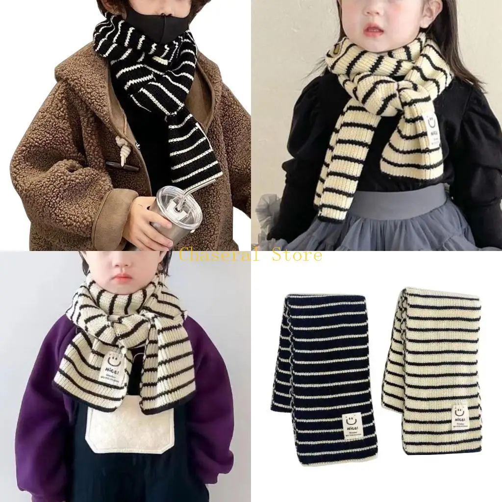 

E7CE Baby Scarf Stripe Pattern Children Neck Scarves Stylish & Warm Baby Scarf