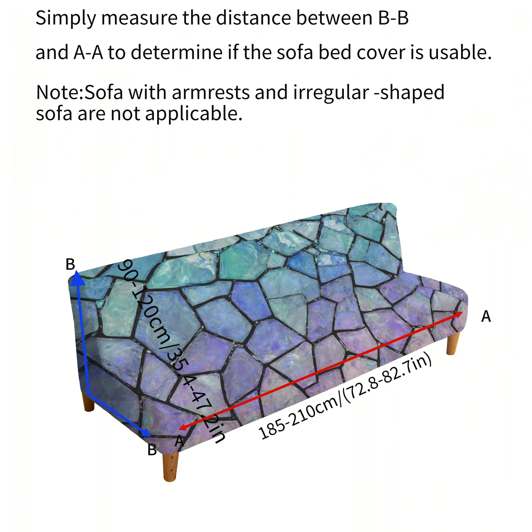 Blue-purple ice-cracked elastic sofa bed cover, living room sofa bed cover, dust-proof machine-washable sofa bed cover