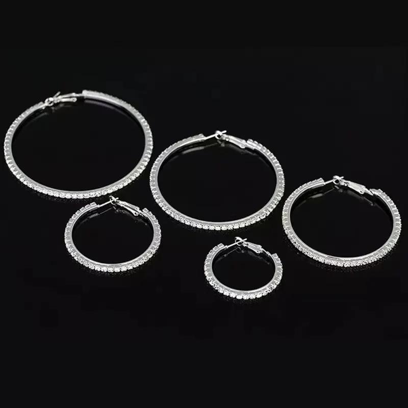 Fashion 925 Silver Women Hoop Earrings Paved with Cubic Zirconia for Wedding Party Jewelry