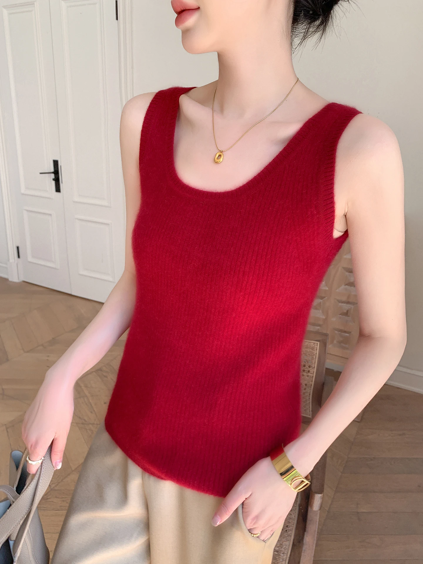 

Женская вязаная основа Camere irt Svel round Ne Warm, полушерстяной жилет с широкими бретелями, H-образный верх для внутренней одежды