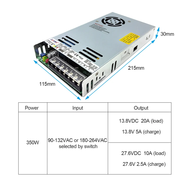 Imagem -05 - Fonte de Alimentação Ininterrupta para Carga Psc350 Smps Comutação com Fusível dc 12v 24v 5a 2.5a Ups 350w