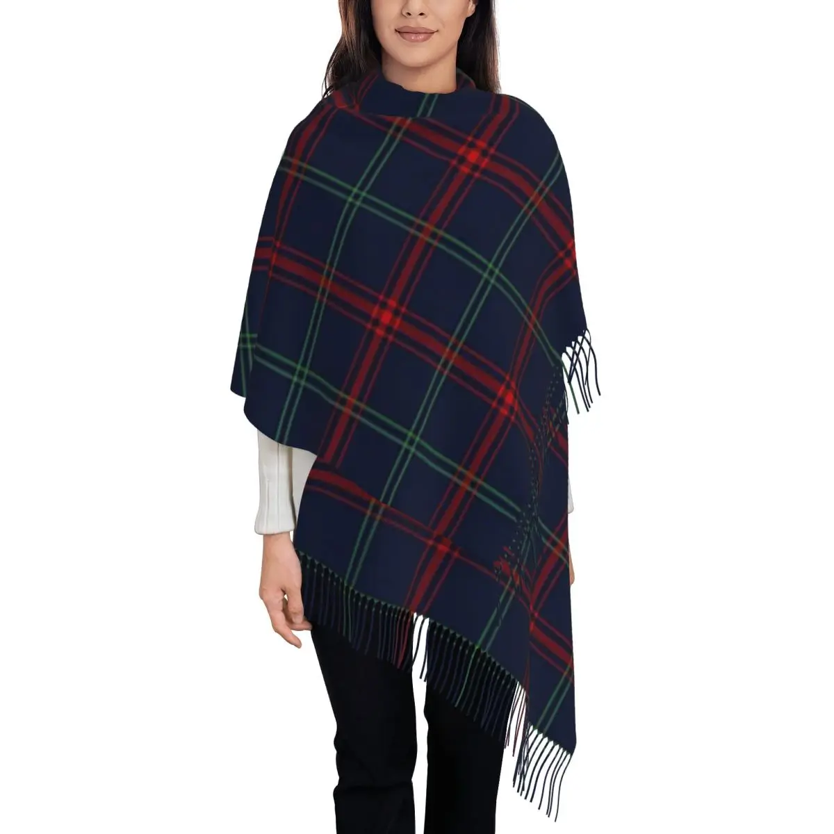 

Lynch Tartan Pattern Темно-синий ирландский клетчатый шарф Шарфы с кисточками для женщин Мягкие теплые шали и накидки Длинная осенне-зимняя шаль