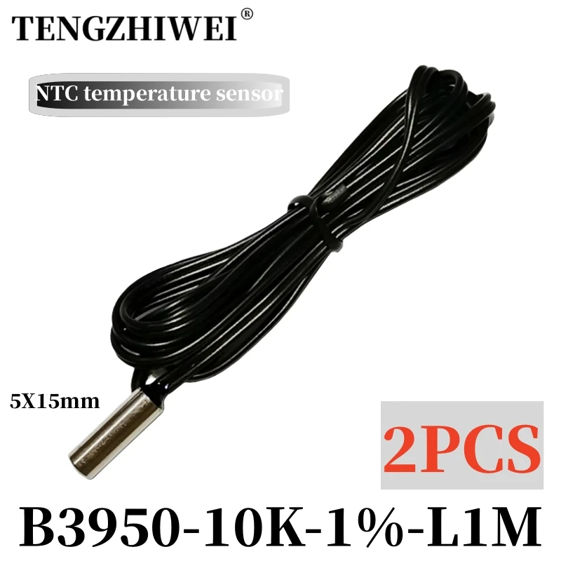 2PCS NTC Thermistor Temperature Sensor B3950 10K 1% Waterproof Probe Air Conditioning Probe 5*15MM Probe 1M