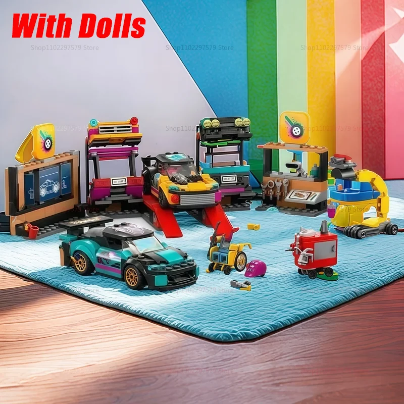 Neue Bausteine City Car Modifikation Reparaturstation 4S Shop kompatibel mit 60389 zusammengebauten Rennspielzeug Kindergeschenke
