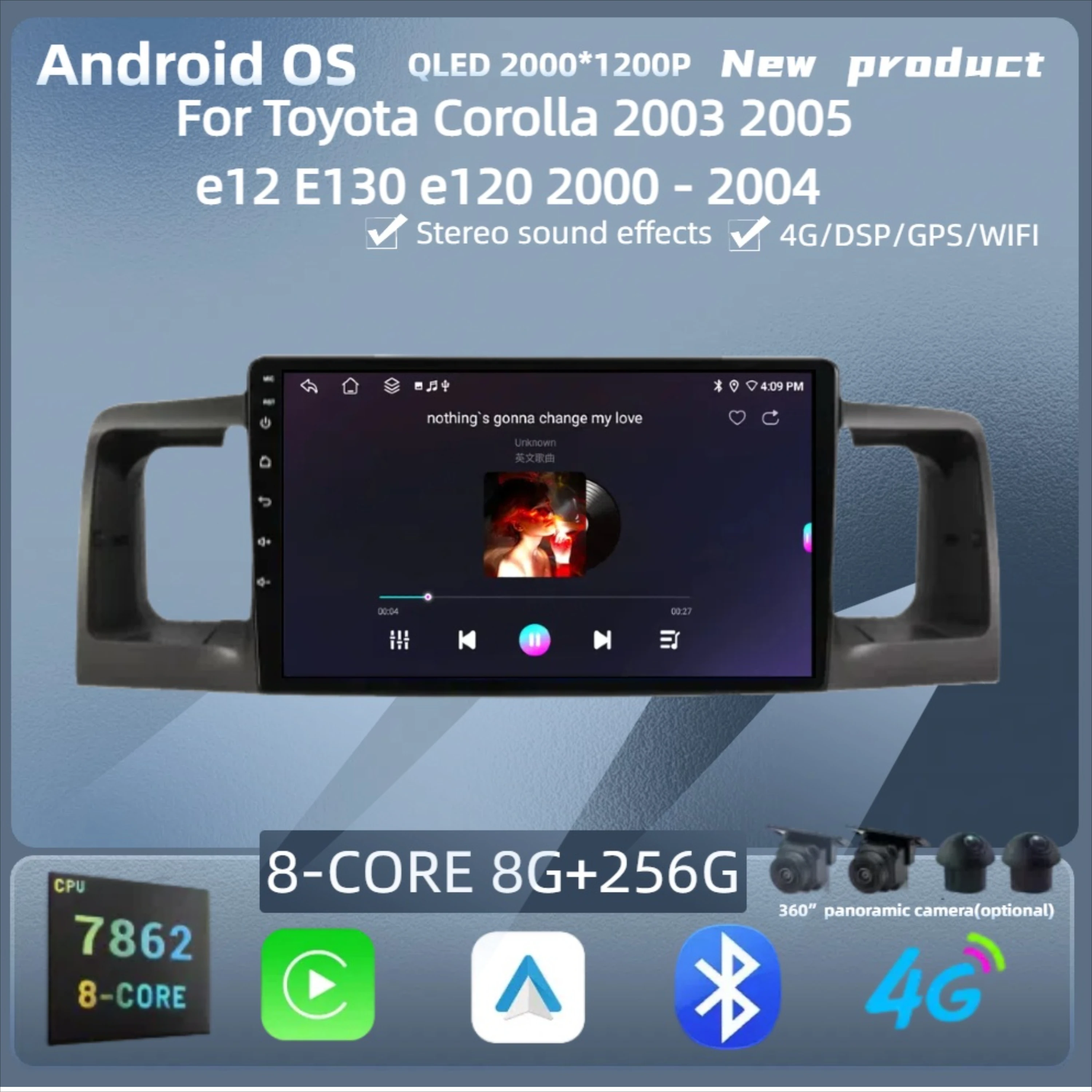 

For Toyota Corolla 2003 2005 e12 E130 e120 2000 - 2004 Android 14 Radio Car Multimedia Player 7862S 8G 256G 2K QLED Screen