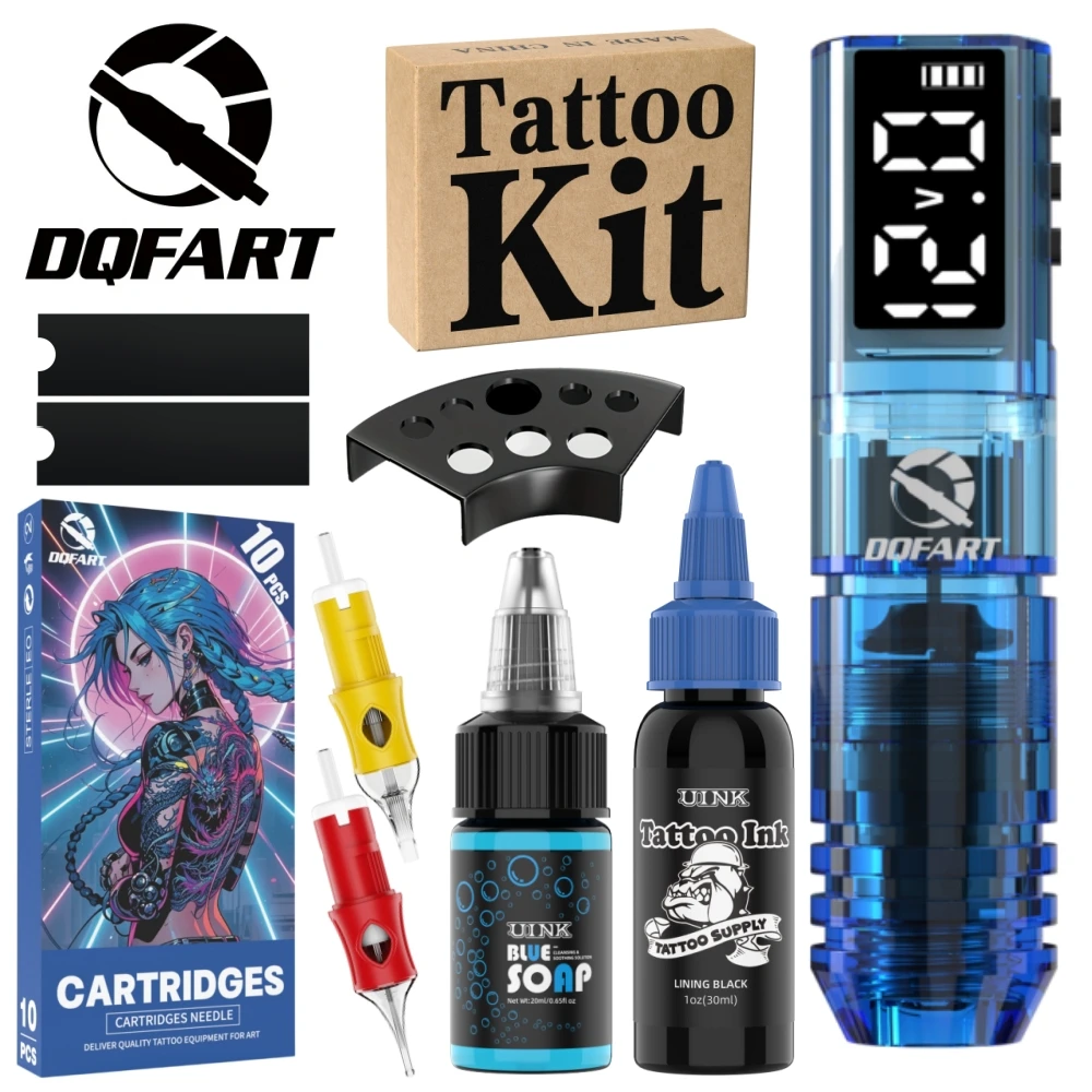 DQFART P1 Electric Wireless Tattoo Machine Kit 6Colors 13.7cm LED Digital Display Plastic Supplies Accessories Beginner Beginner