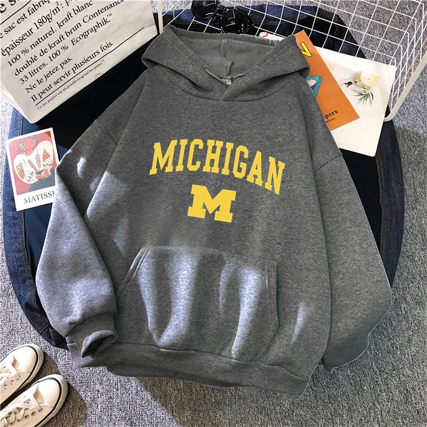 

Fashion Michigan University Women Hoodies Hip Hop Fleece Woman Casual Pullover Unisex Streetwear Harajuku Male Hoody Clothes