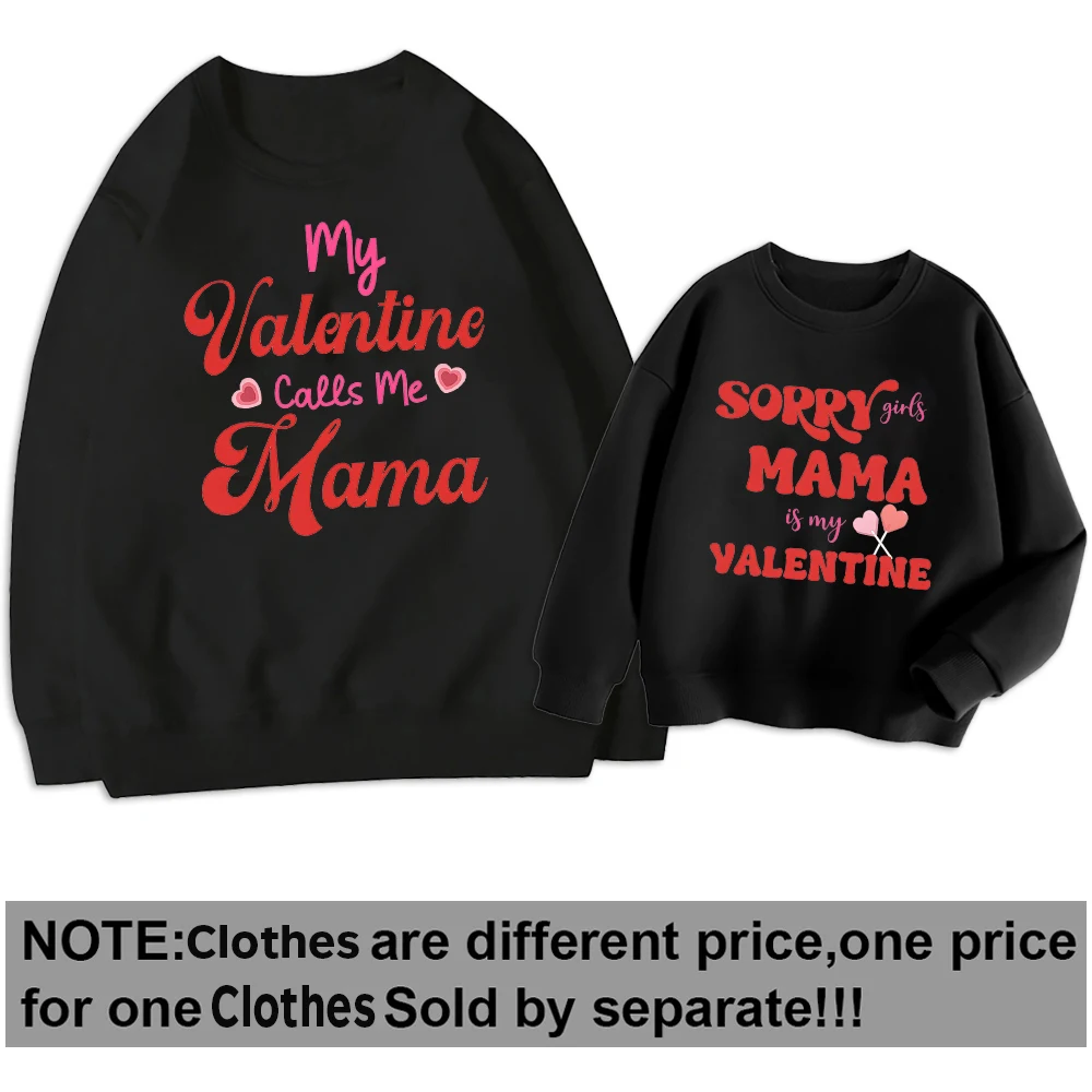 Valentine\'s Day Family Matching Outfits Mommy Sweatshirt Kids Crewneck Pullover Top Family Clothes Valentine Party Outfits Gifts