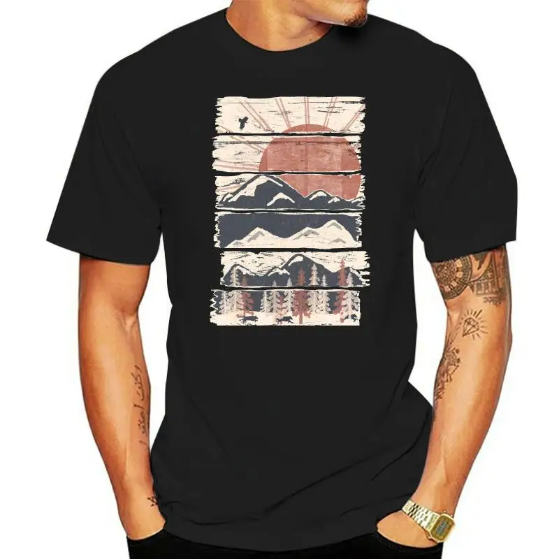 Vintage Landscape Plan Tshirt Black Classical Scenery Mountain Rivers T Shirt Winter Pursuits Japanese Fuji T Shirt For Men