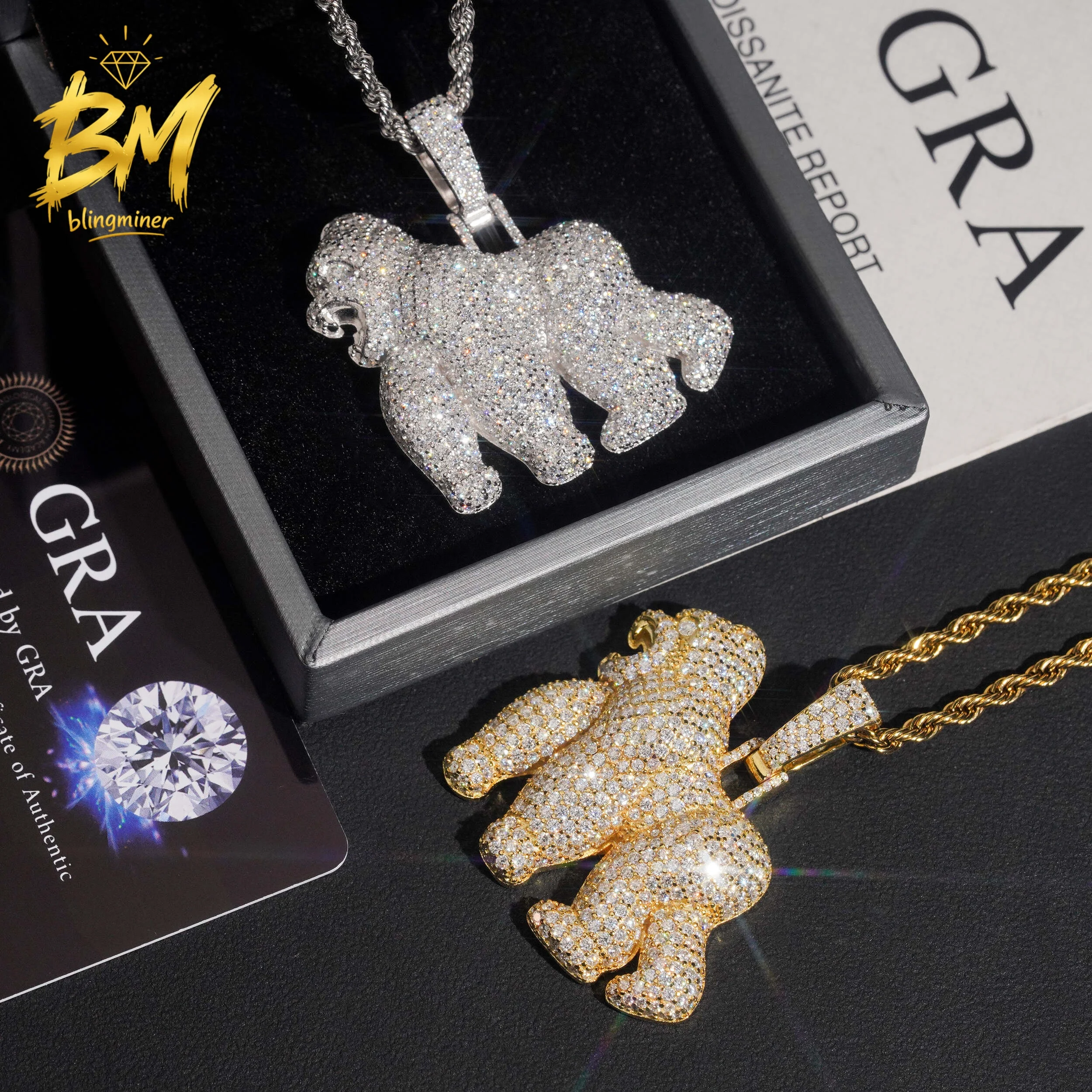 Blingminer Iced Out Gorilla VVS Moissanite Pendant For Men Women S925 Silver Pendants Pass Diamonds Tester GRA Free Shipping