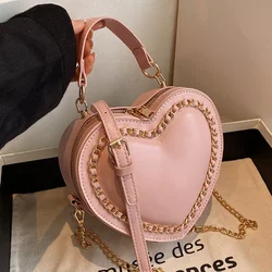 Red Bag 2023 New Fashion Heart-Shaped Hand Bag Texture Summer Versatile Chain Messenger Bag