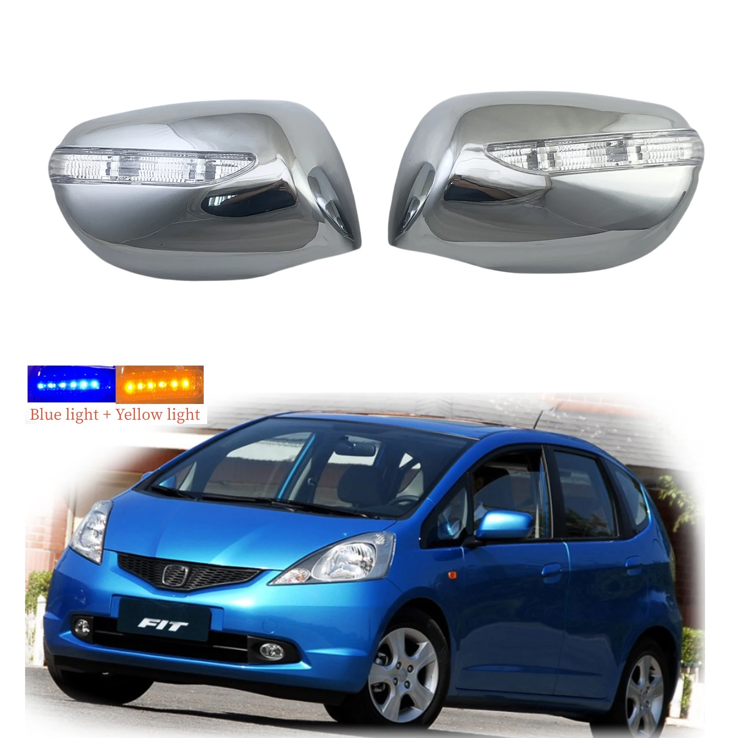 

2pcs Car ABS Chrome Rearview Accessories Plated Trim For Honda Fit Jazz GE6 GE8 GP 2008 2009 2010 Door Mirror Cover With LED