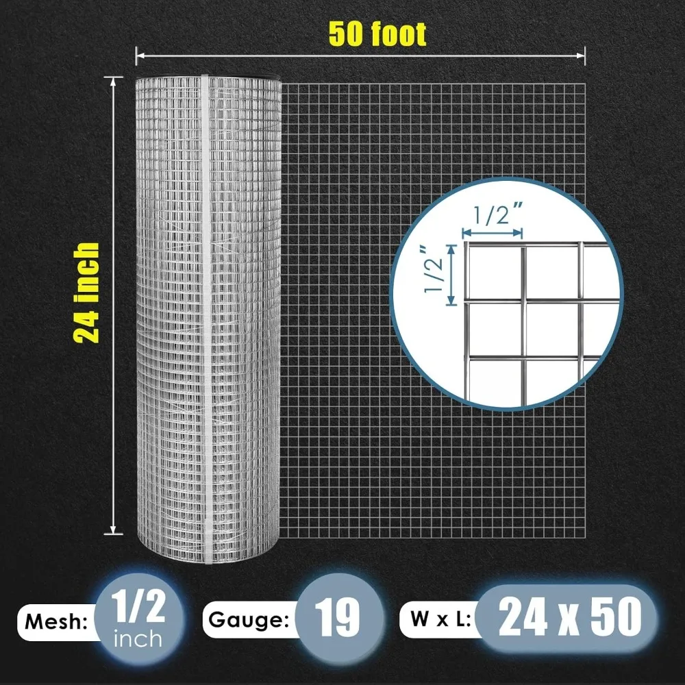 Hardware Cloth 1/2 inch 24in. x 50ft. 19 Gauge -  Wire Cloth Snake Fencing Welded Wire Fence Roll Gopher Barrier