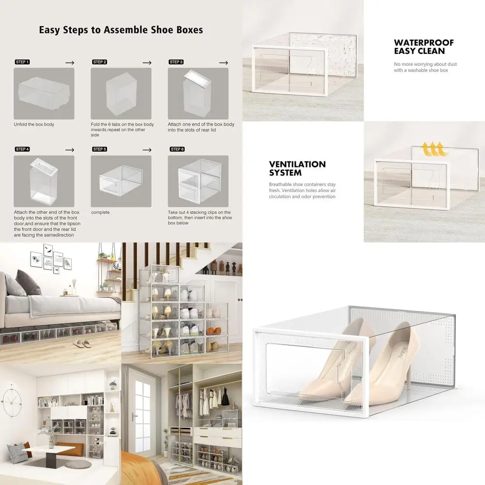 

Набор из 12 прозрачных пластиковых коробок для хранения обуви, складной органайзер для шкафа, компактная подставка для обуви, складной держатель для кроссовок