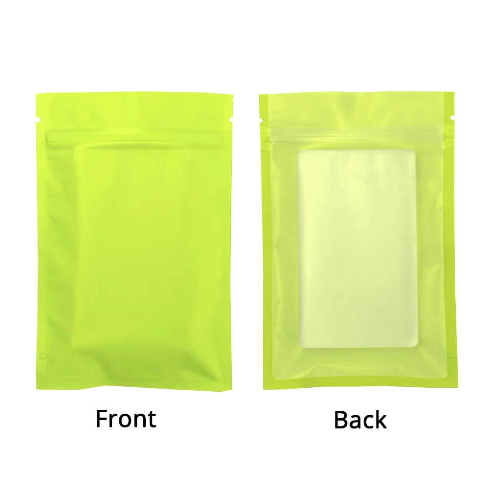 Reusable Heat Sealing One Side Clear Zip Lock Pouches Eco-friendly Smell Proof Sachet Aluminum Foil Flat Matte Green Mylar Bags