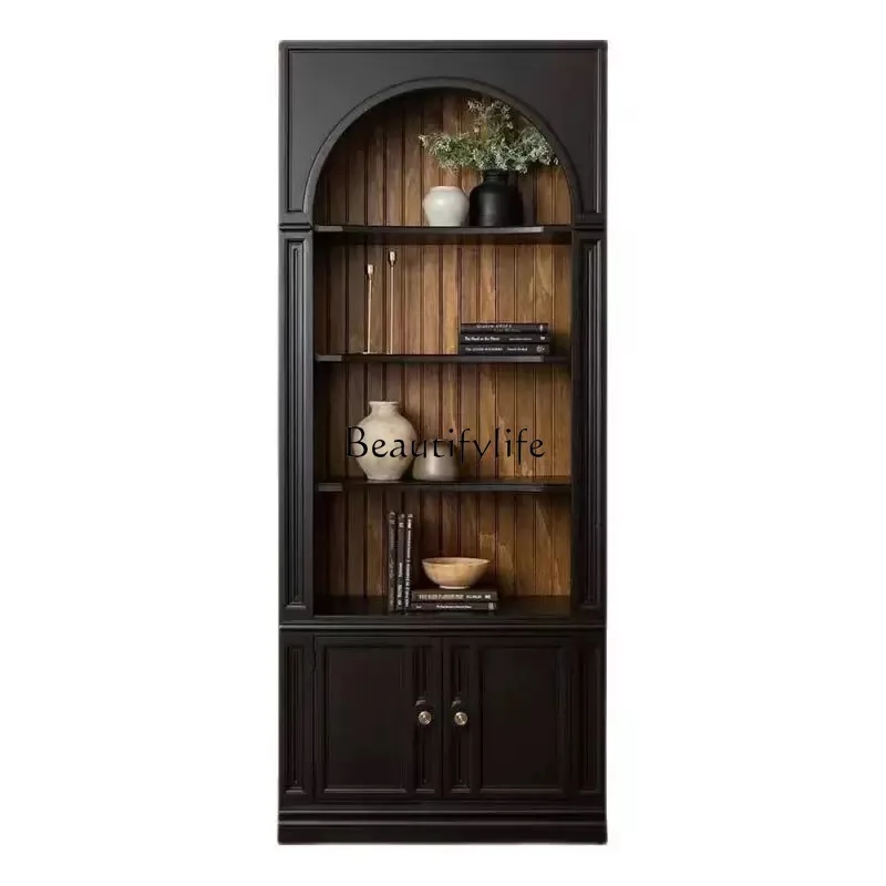 

American Country Style Solid Wood Display Cabinet Large Capacity Floor-standing Vintage Study Cabinet Classical Bookcase