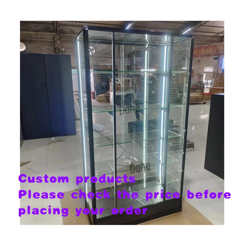 Vitrine Personalizada Completa com Armários de Alumínio e Vidro com Fechadura e Iluminação LED para Loja de Fumo