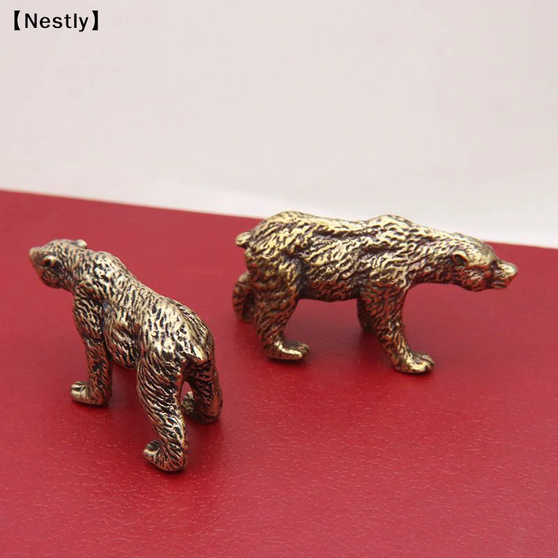 Brass Small Bear Statue Office Desk Ornaments Decorations Crafts Collections Animal Figurines Miniatures Children Gifts〔Nest〕
