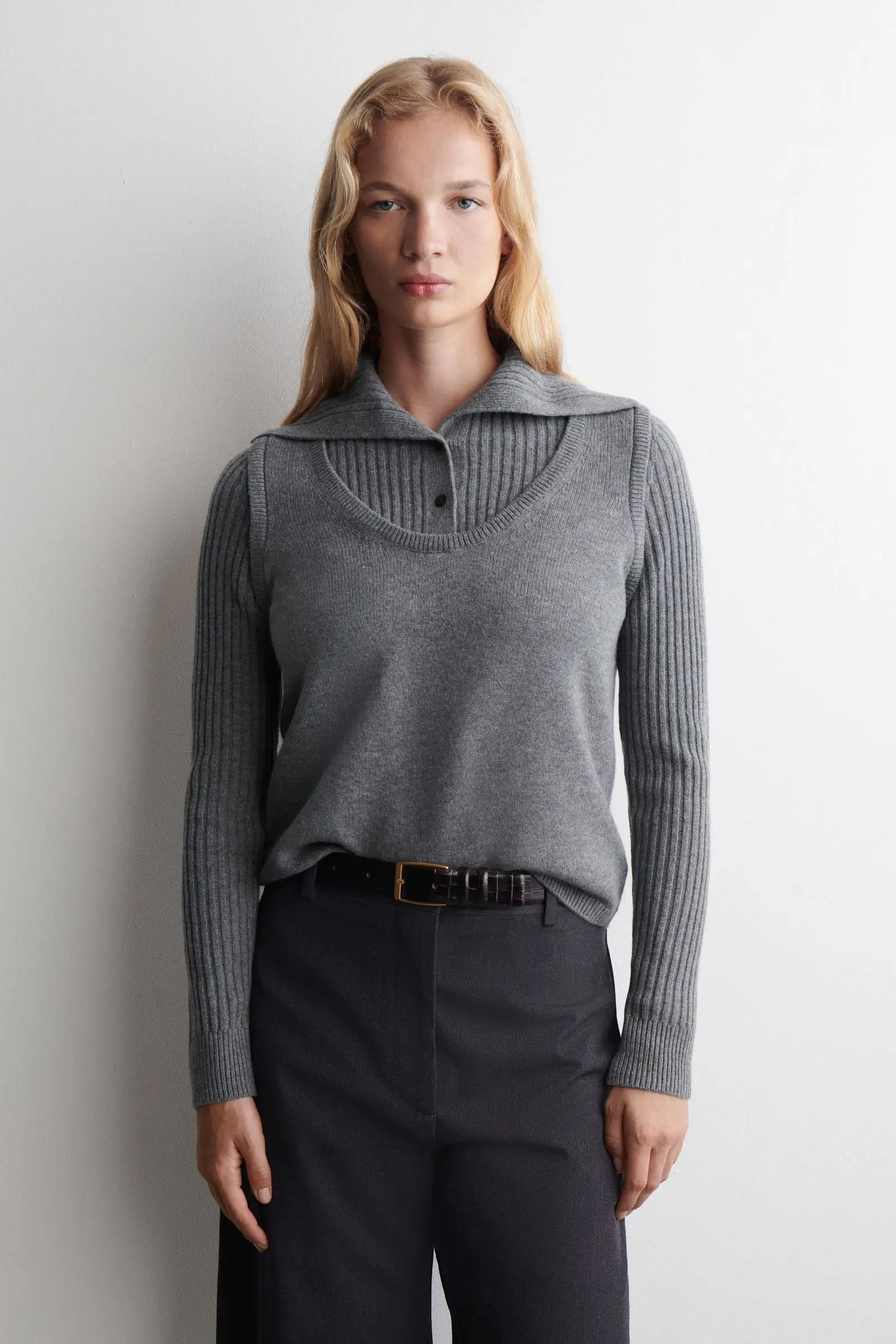 

XIMIAN APPAREL 2026 cosmod spring new style of women's Shaping-style layered grey wool blend knitted sweater