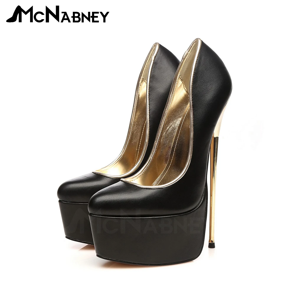 Platform Extremely High Heels Shiny Leather Golden Stiletto Heels Pumps Multi-Color Sexy Large Size Pole Dance Shoes for Women