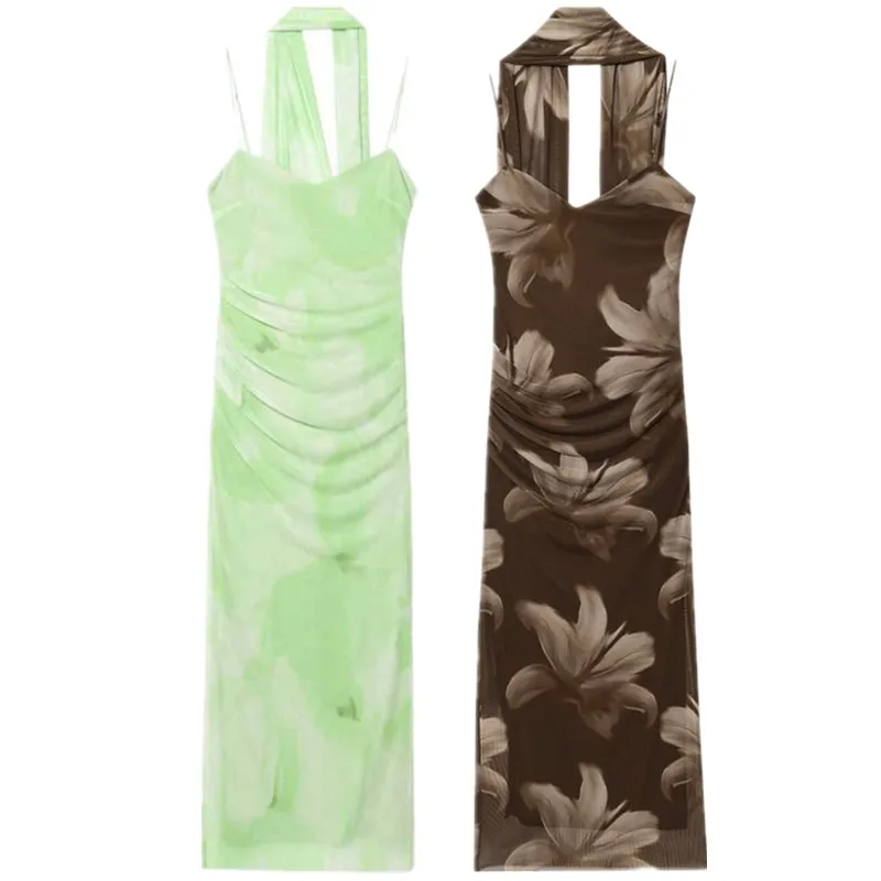 Summer 2025 Women's Design Sense Scarf Ornament Silk Me Long Dr Gown Ele Sle Svel Other Material 00%