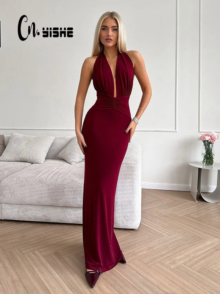 CNYISHE Tank Elegante Sexy Club Frauen Kleider Tiefem V-ausschnitt Ärmellose Streetwear Backless Mode Mantel Bodycon Weibliche Vestidos