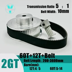 2GT 2M 60Teeth 12T  GT2 12Teeth 60T Timing Belt Pulley Set Belt Width 10mm Bore 4~14mm  5:1 Wheel Synchronous Pulley Belt Kit