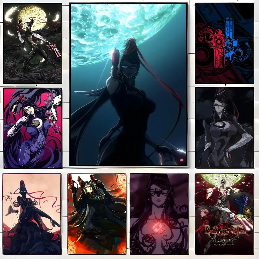 Póster de Anime de Acción Gótica B-Bayonetta Bloody Fate, Adhesivo Decorativo de Papel Resistente al Agua para Cafetería, Bar, Habitación