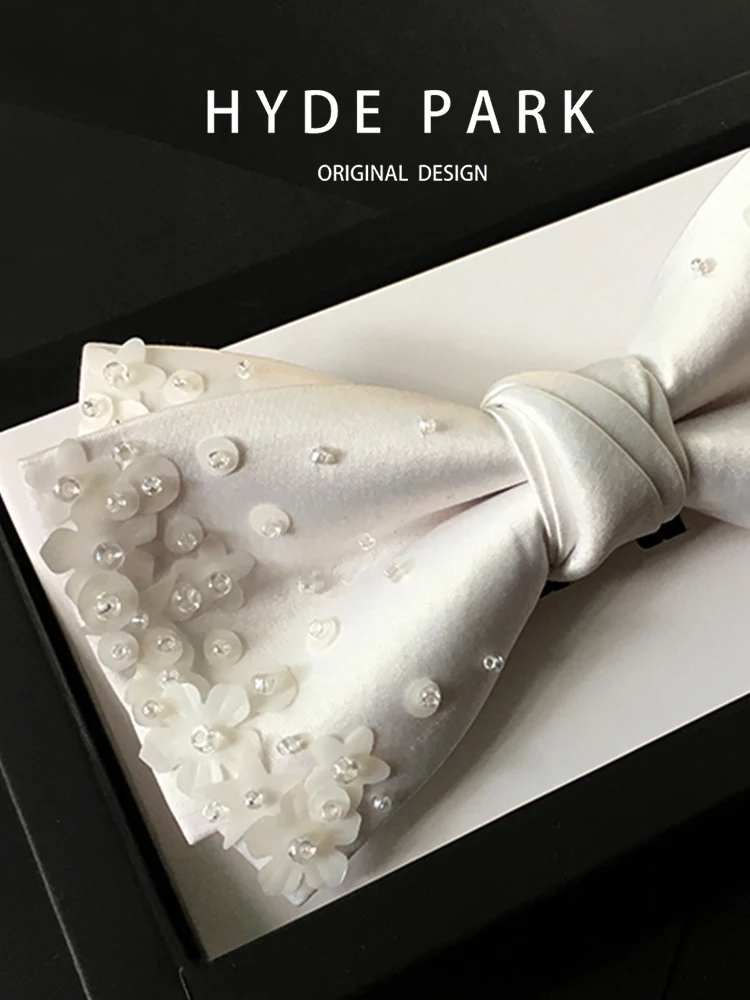 high-quality Butterfly White Wedding Gift for Groom Heavy Industry Bead High Luxury Necktie for Men bow tie