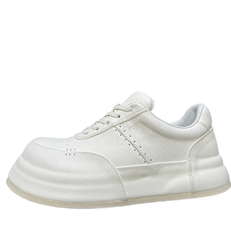 

Japanese Original Design Toe Cap Slightly Warped Horse Skin White Shoes for Men's Bread Shoe Thick-soled Heightening Board Shoes