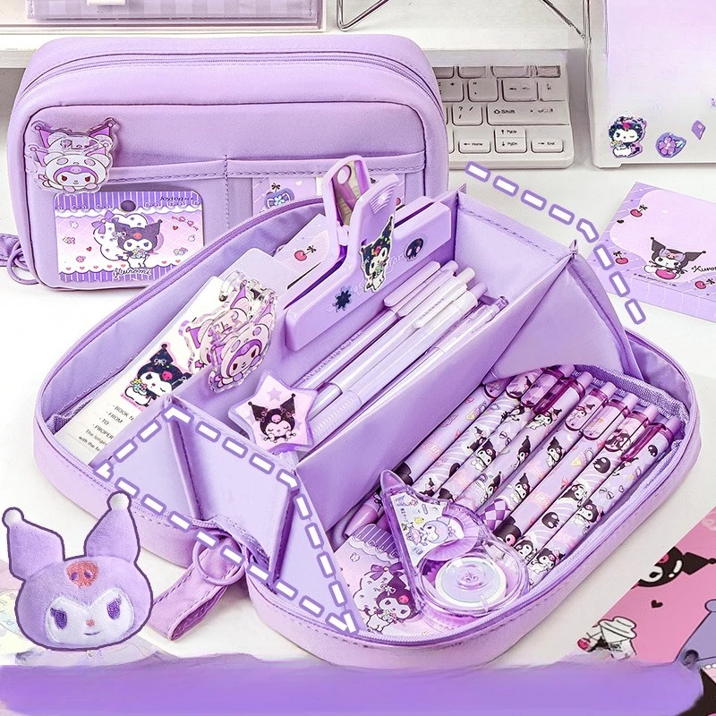 

Пенал Sanrio Cinnamoroll для школьников, милый пенал Kuromi Pochacco большой вместимости для хранения ручек, с наклейками в комплекте