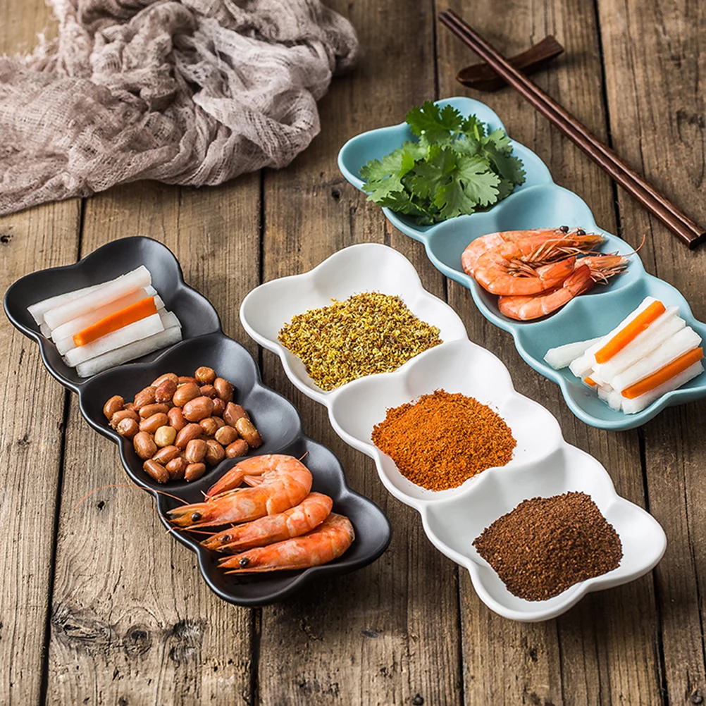 

Nordic Multi Grid Tray Ceramic Snack Plate Appetizer Serving Reusable Stain Resistant Strong Practical Sauce Dip Dressings