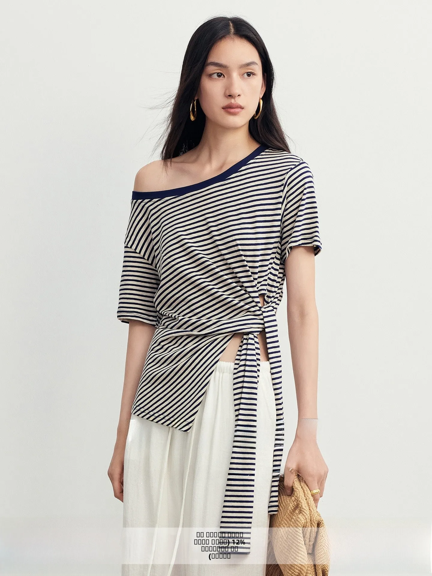 

MIIINE Women's Casual Loose Fit Striped ort Sve T-irt Linen Blend Knot oulder Casual Wear Summer Top