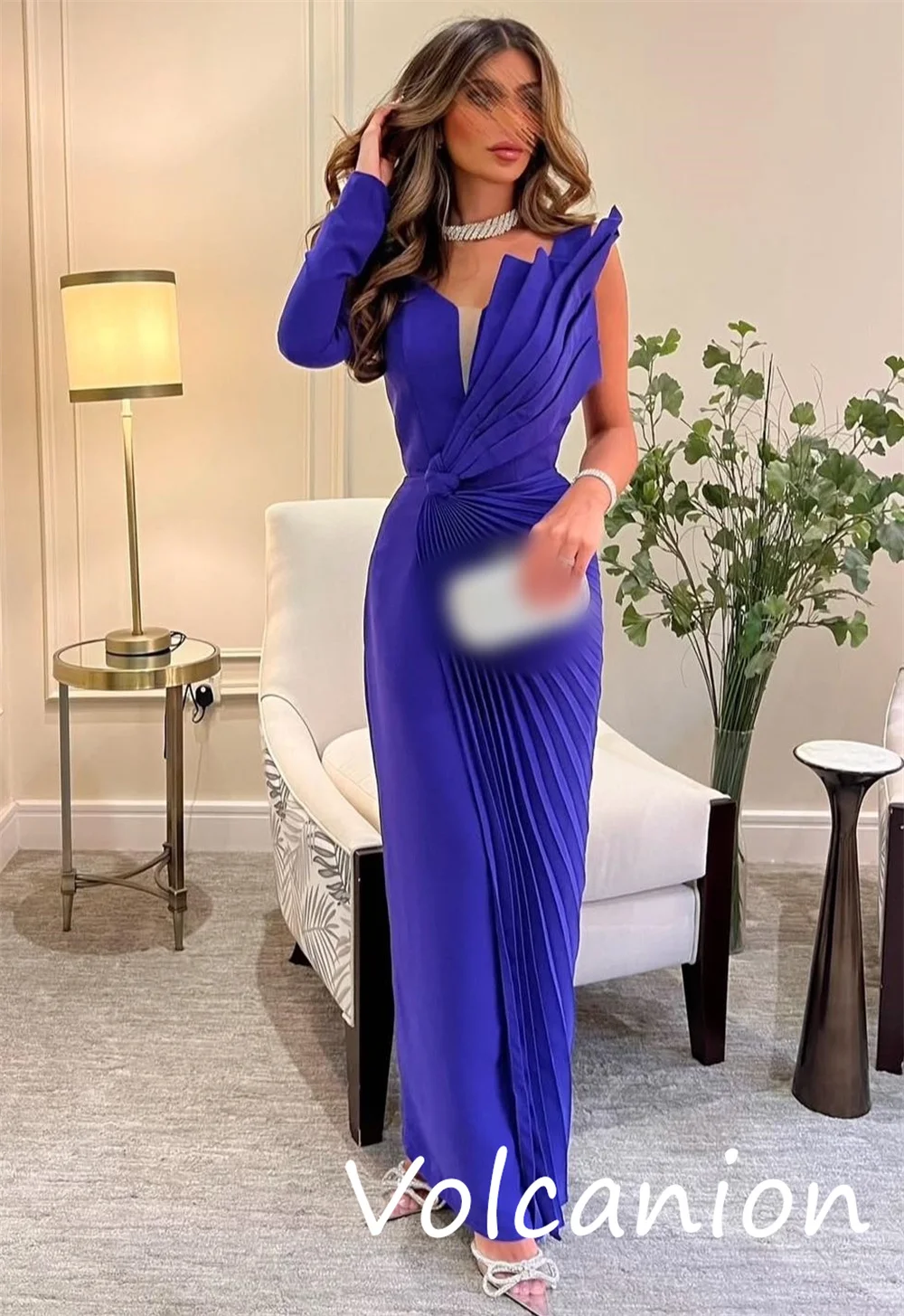 Customized Fashion Elegant Jersey Pleat Straight V-neck Midi Dresses Bespoke Occasion Intricate Matching