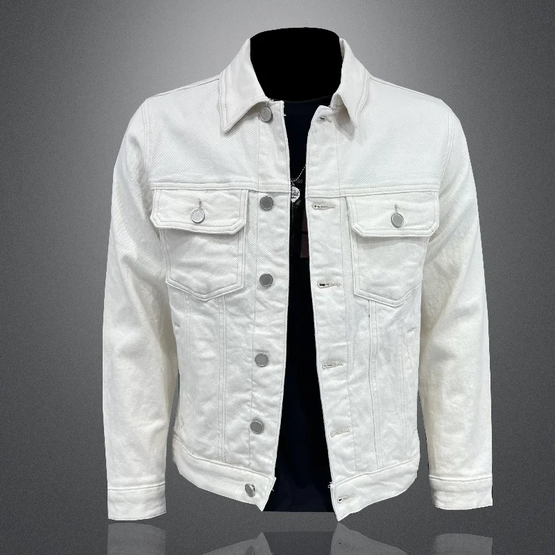 

Pure Cotton Casual ort White Denim Jaet Men's Faion Korean Sle Spring Autumn Workwear Jaet Youth Trendy Button Decor