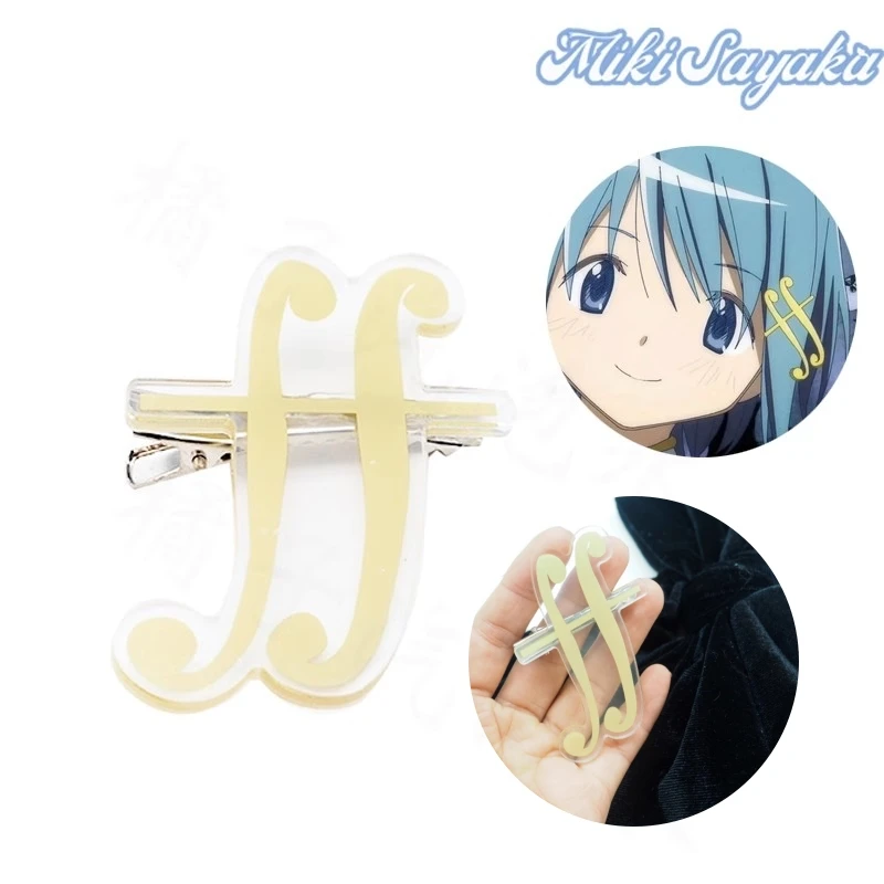 Anime Magi Madoka Magica Miki Sayaka Musical Note Hair Clip Acrylic Props Jewelry Gift Accessories