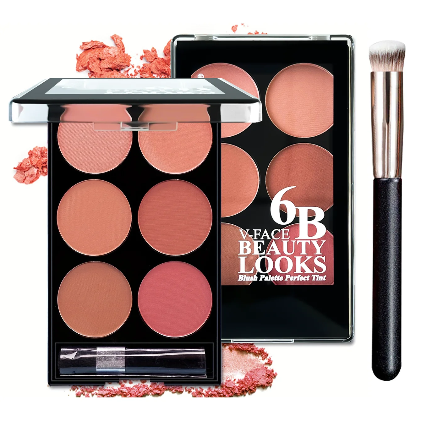 Rollo de rubor mate fácil de maquillaje de 6 colores con pincel desarrollo de color tridimensional Natural juego de rubor duradero resistente al agua