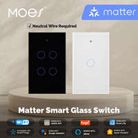 MOES Tuya WiFi Matter US Smart Light Glass Switch Touch Panel Fireproof Neutral Wire Require Support Alexa Google Home Homekit