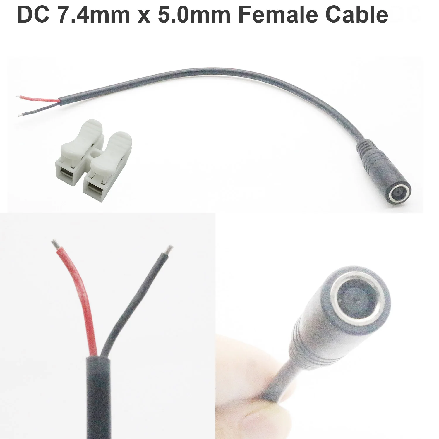 

1pc DC Power 7.4mm x 5.0mm Female Jack to Bare Tinned Wire 18AWG 30cm Cable Laptop CCTV Camera LED Strip Light Solar Panel