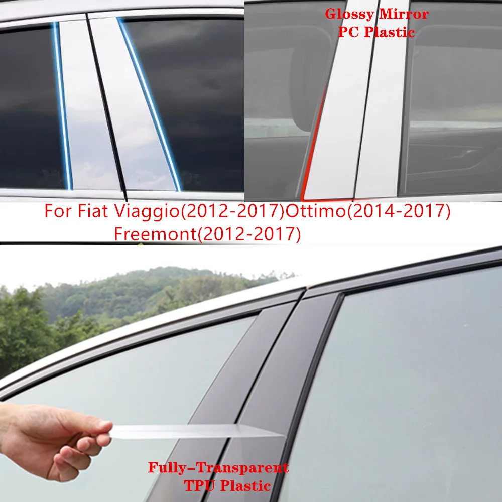 Car TPU/Glossy Mirror Pillar Post Cover Door Trim Window Molding Sticker For Fiat Viaggio Ottimo Freemont 2011 2012 2013-2017