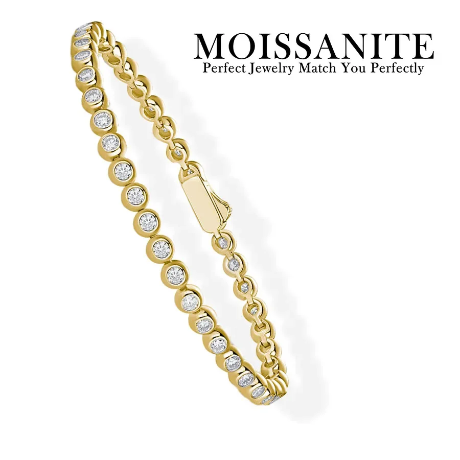 

2.5mm Moissanite Tennis Bracelet Bezel Set Round Stones 18K Gold Plated Elegant Design for Gifts and Special Occasions