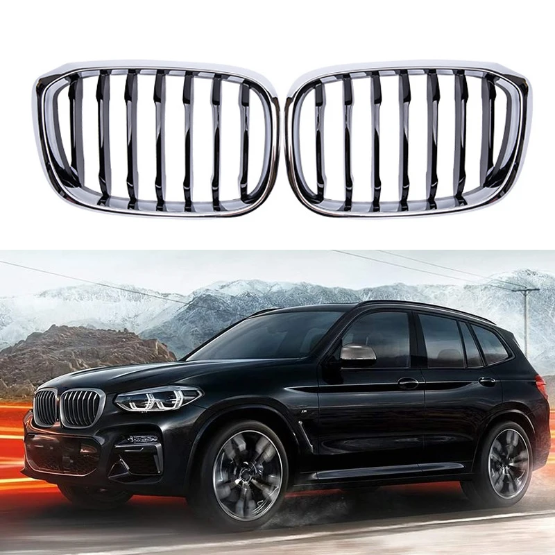 

For BMW X3 X4 G01 G02 G08 Car Front Kidney Grill Grille Chrome Racing Grills 18-21 Auto Accessories ABS Single Line Grilles